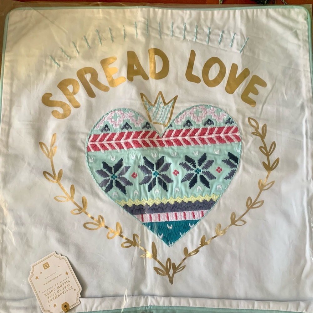 Pottery Barn “Spread Love” Heart Pillow Cover NEW